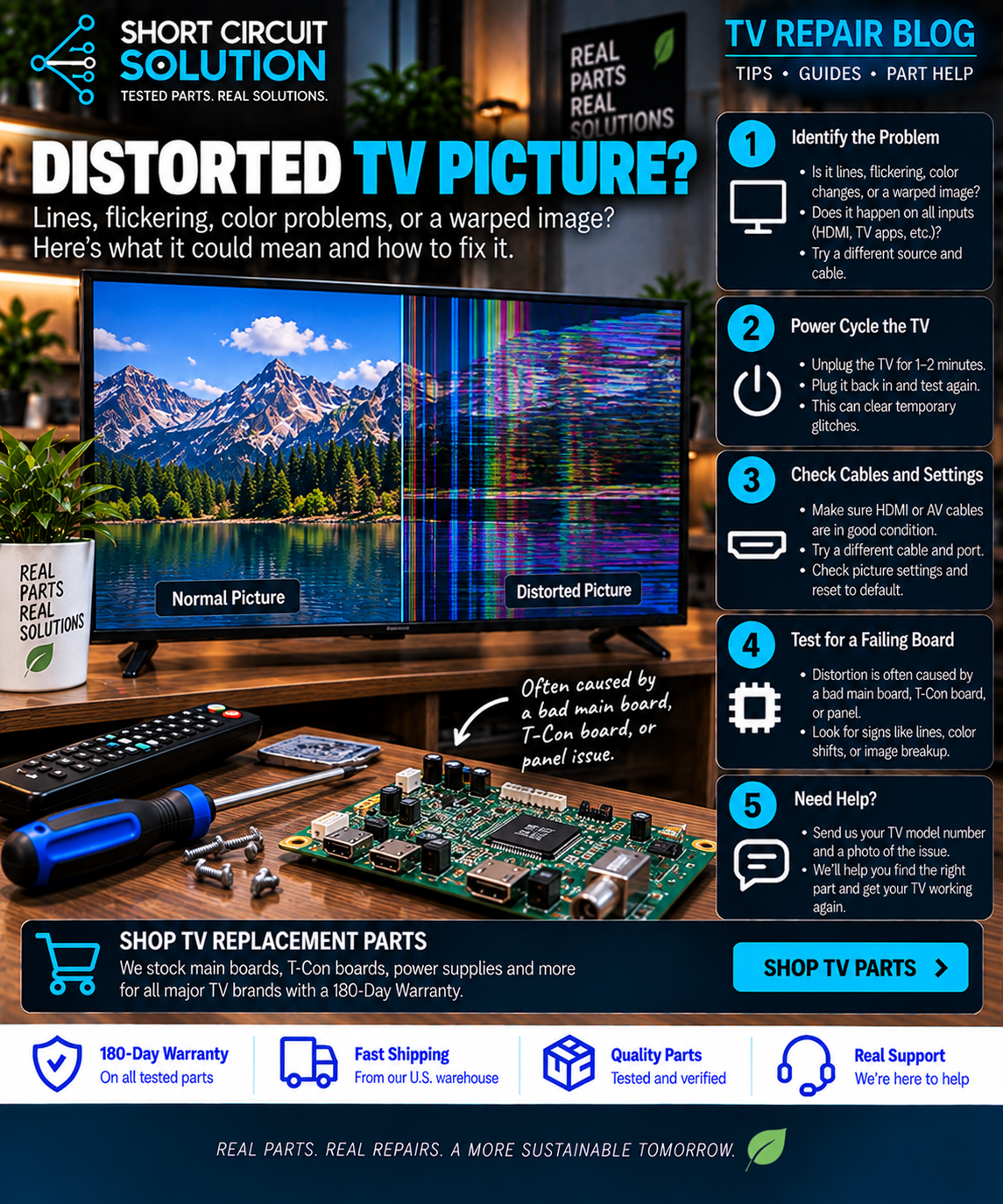 TV distorted picture and wrong colors troubleshooting guide - Short Circuit Solution