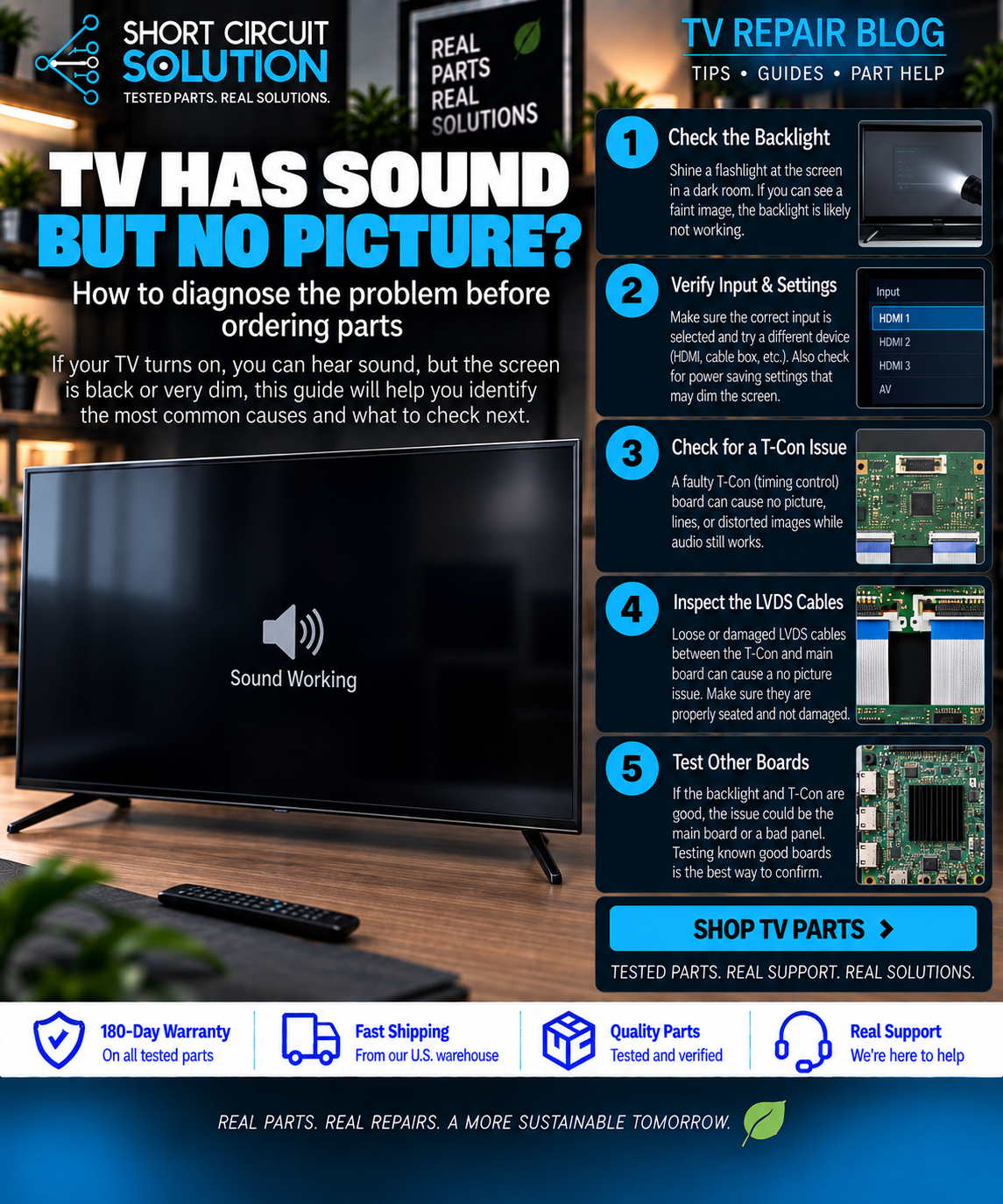 TV has sound but no picture troubleshooting guide - Short Circuit Solution