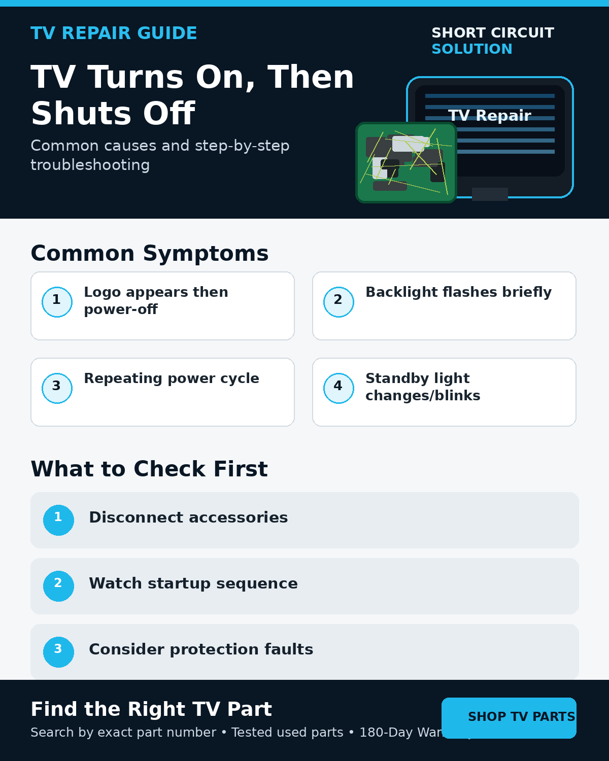 TV turns on then shuts off troubleshooting guide - Short Circuit Solution