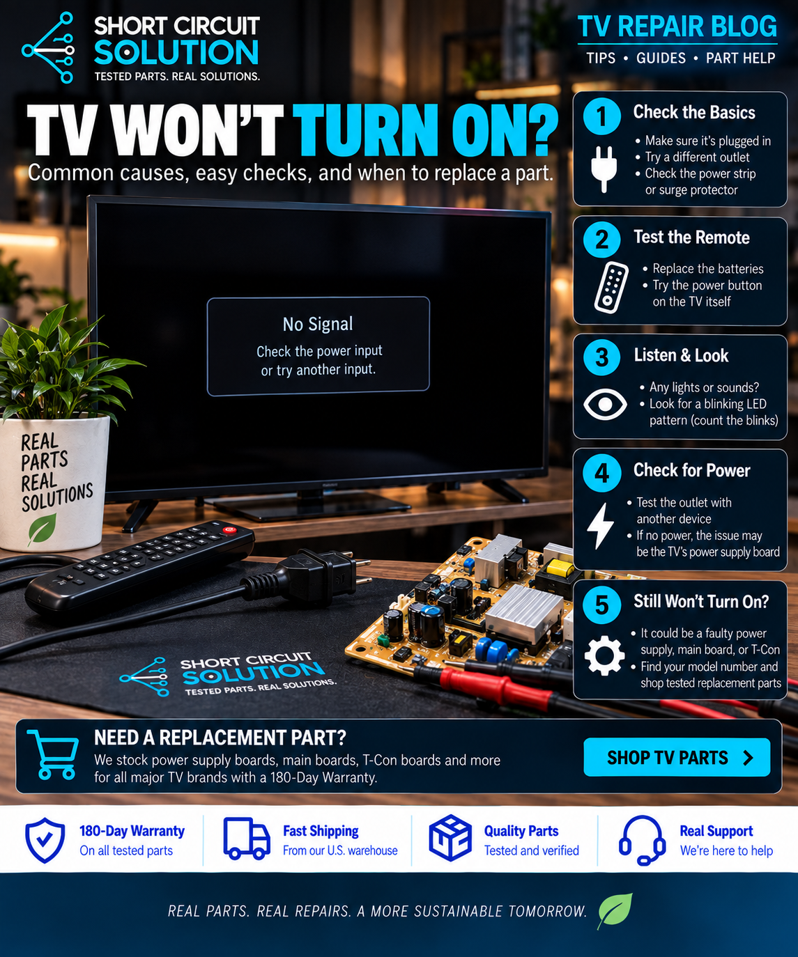 TV won't turn on troubleshooting guide - Short Circuit Solution