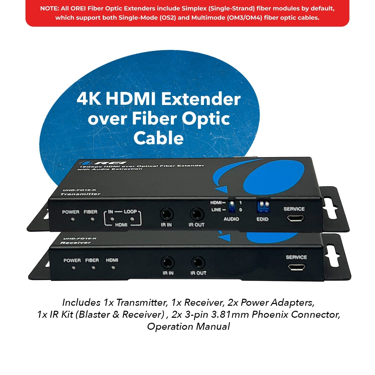 4K@60hz HDMI™ Extender (Loop, Bi-IR) - 10km (fiber-optic)-UHD-FO10-K