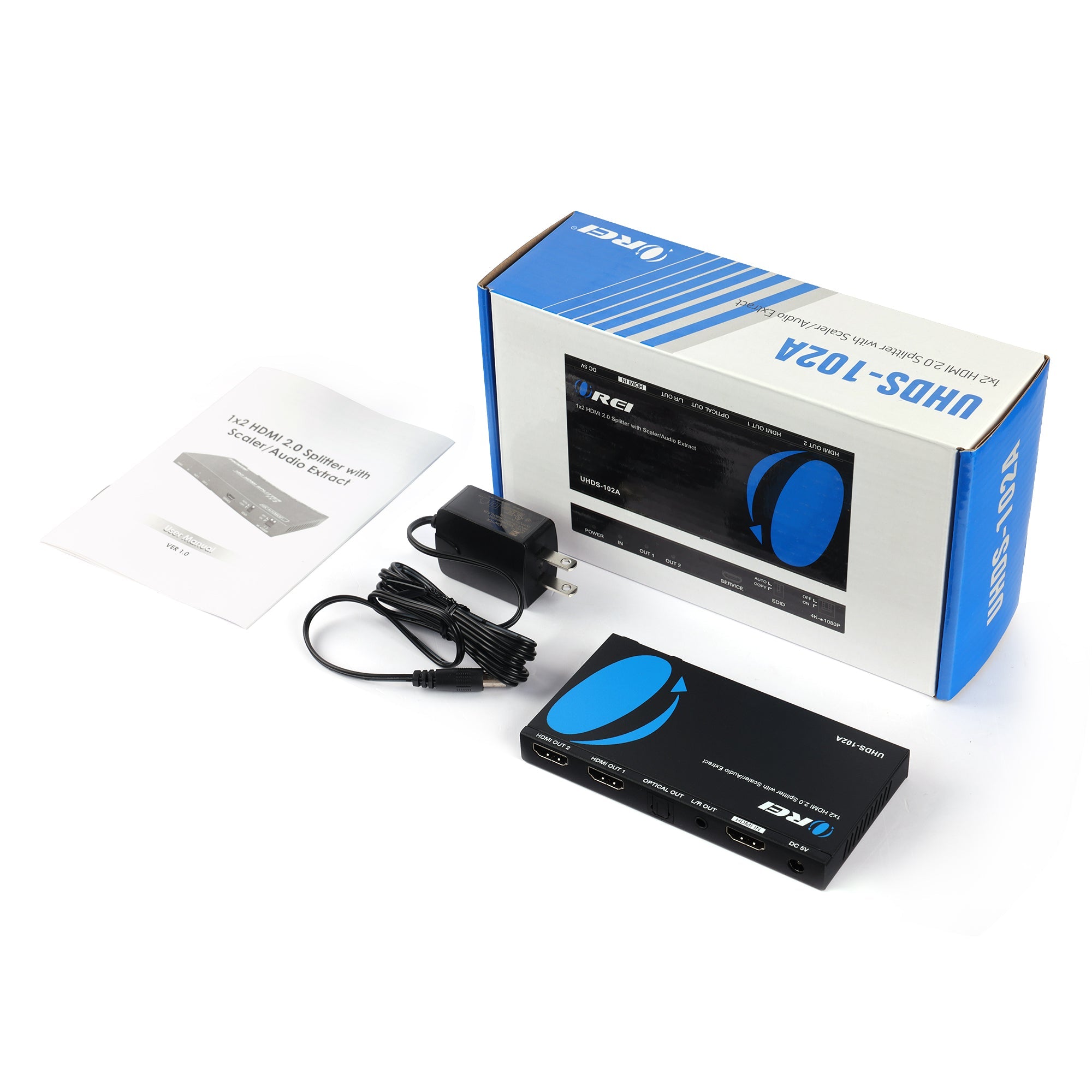 4K@60Hz 1x2 HDMI™ Splitter (Downscaler, Audio Extract)-UHDS-102A