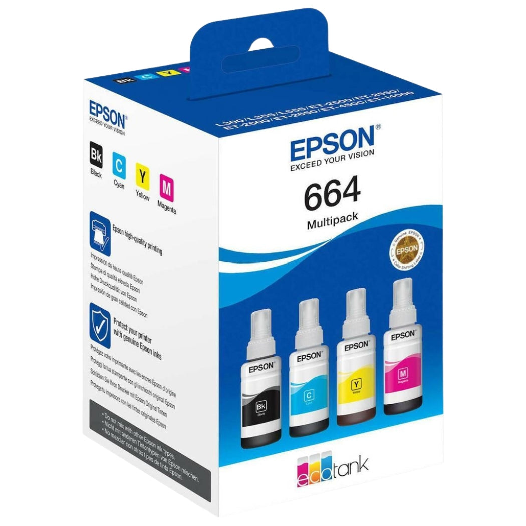New, Pre-Owned - Epson (T664) Ultra High-Yield Multi-Color 4-Pack Ink Bottle, C13T664640