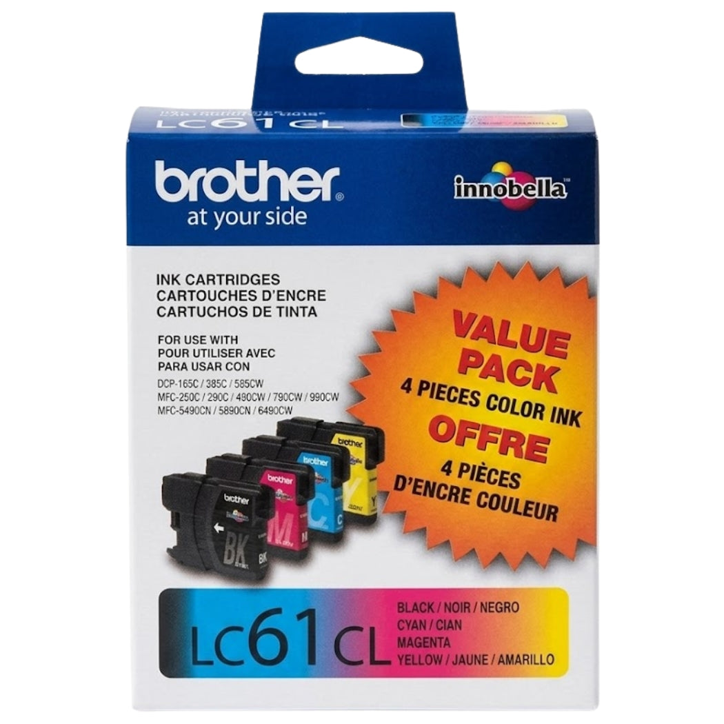 New, Pre-Owned - Brother LC61 Black Cyan, Magenta, Yellow Ink Cartridges, Pack Of 4