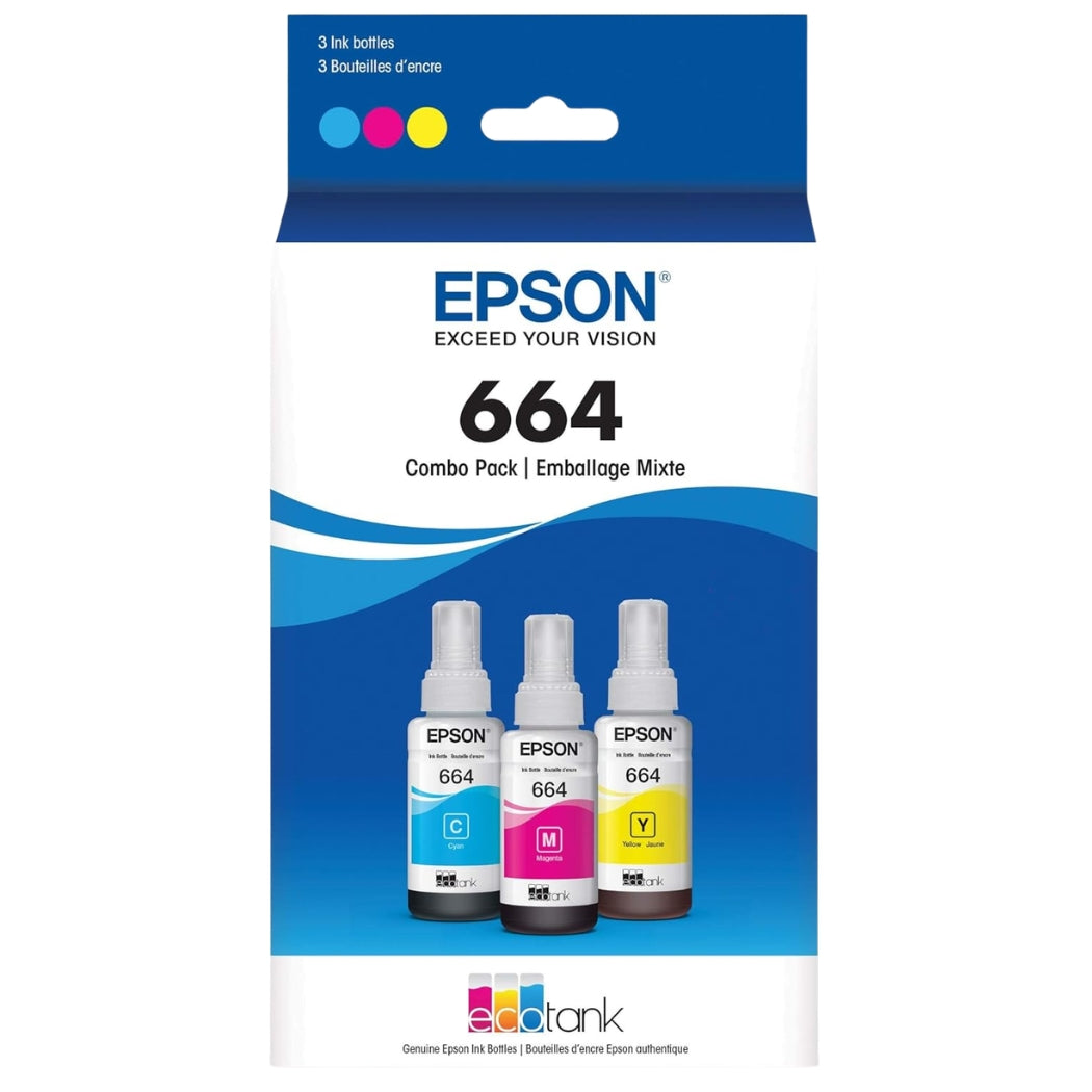New, Pre-Owned - Epson (T664) Ultra High-Yield Multi-Color 3-Pack Ink Bottle, T664520-S