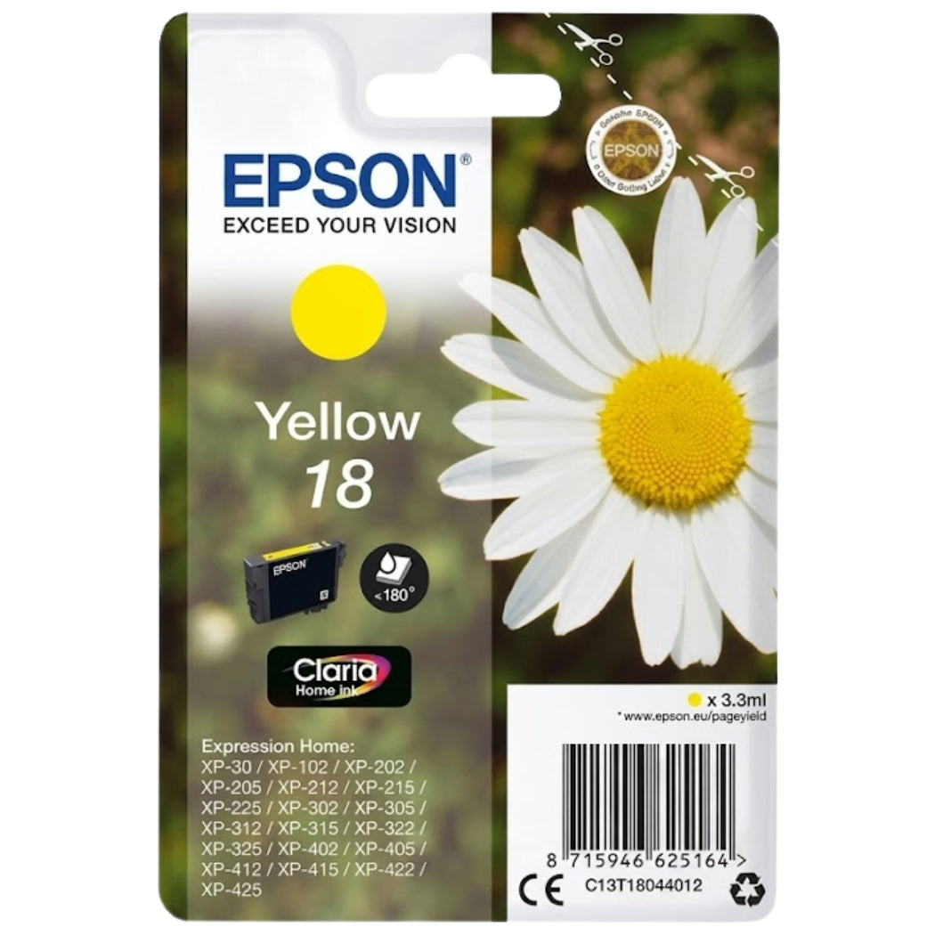 New, Pre-Owned - Epson 18 Standard Yield Yellow Ink Cartridge, C13T18044012