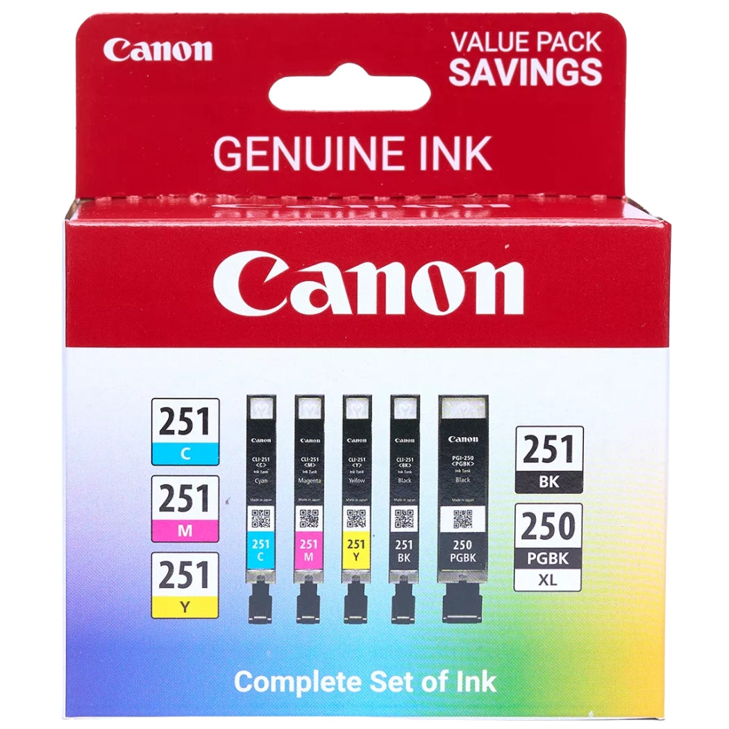 New, Pre-Owned - Canon PGI 250 XL251 Black & Color Ink Cartridge ( 5 Pack)