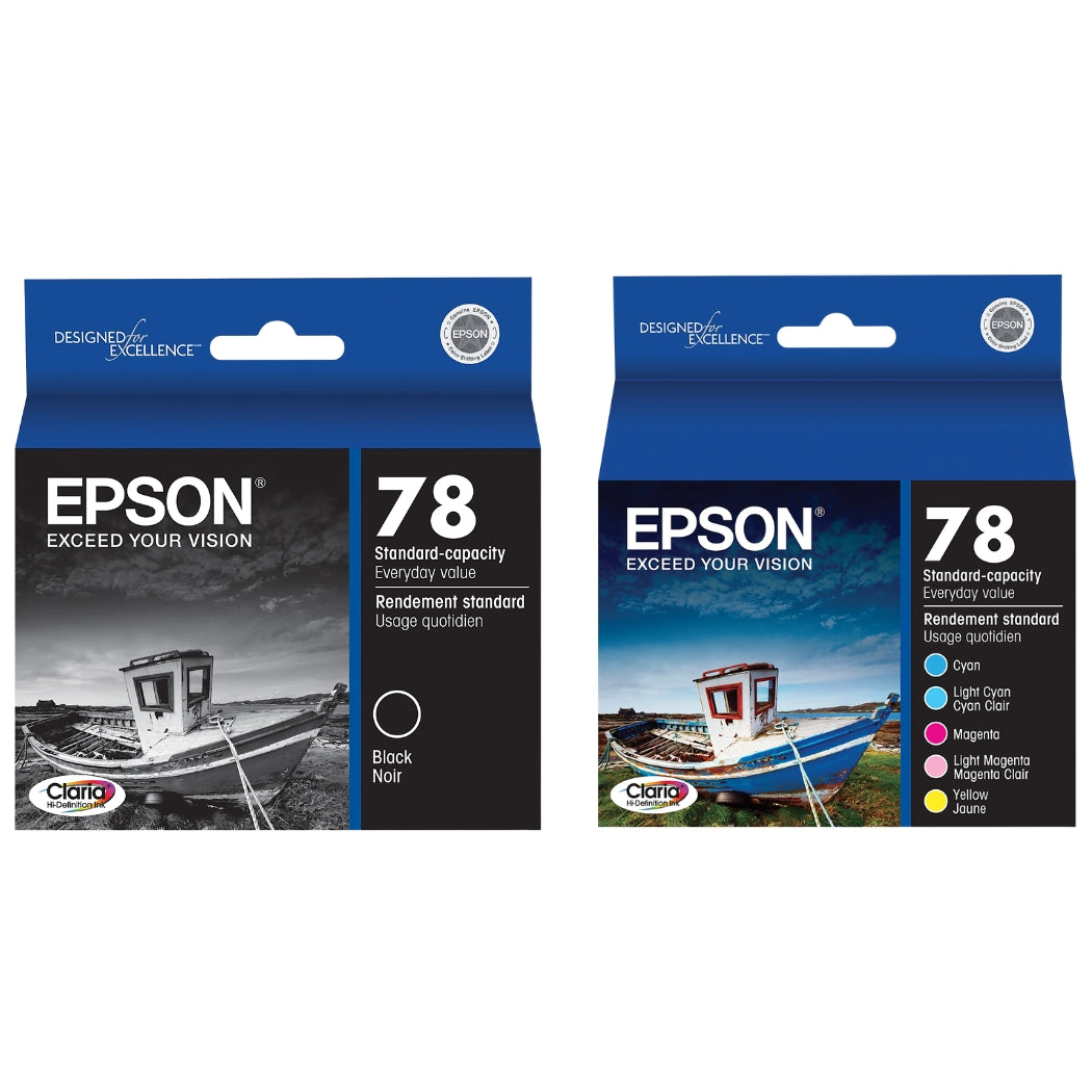 New, Pre-Owned - Epson 78 Claria black, Cyan, Light Cyan, Magenta, Light Magenta, Yellow Ink Cartridges, Pack Of 6, T078920