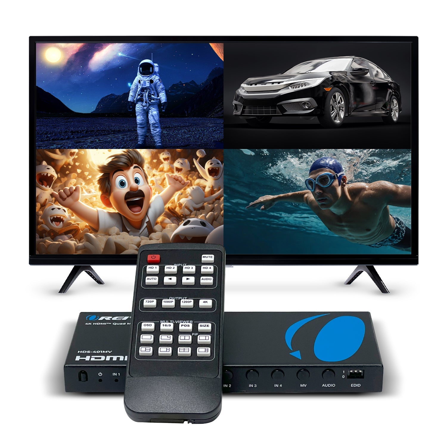 4K@30hz 4-port HDMI™ Seamless Switch w/ Multi Viewer (Audio Extract)-HDS-401MV