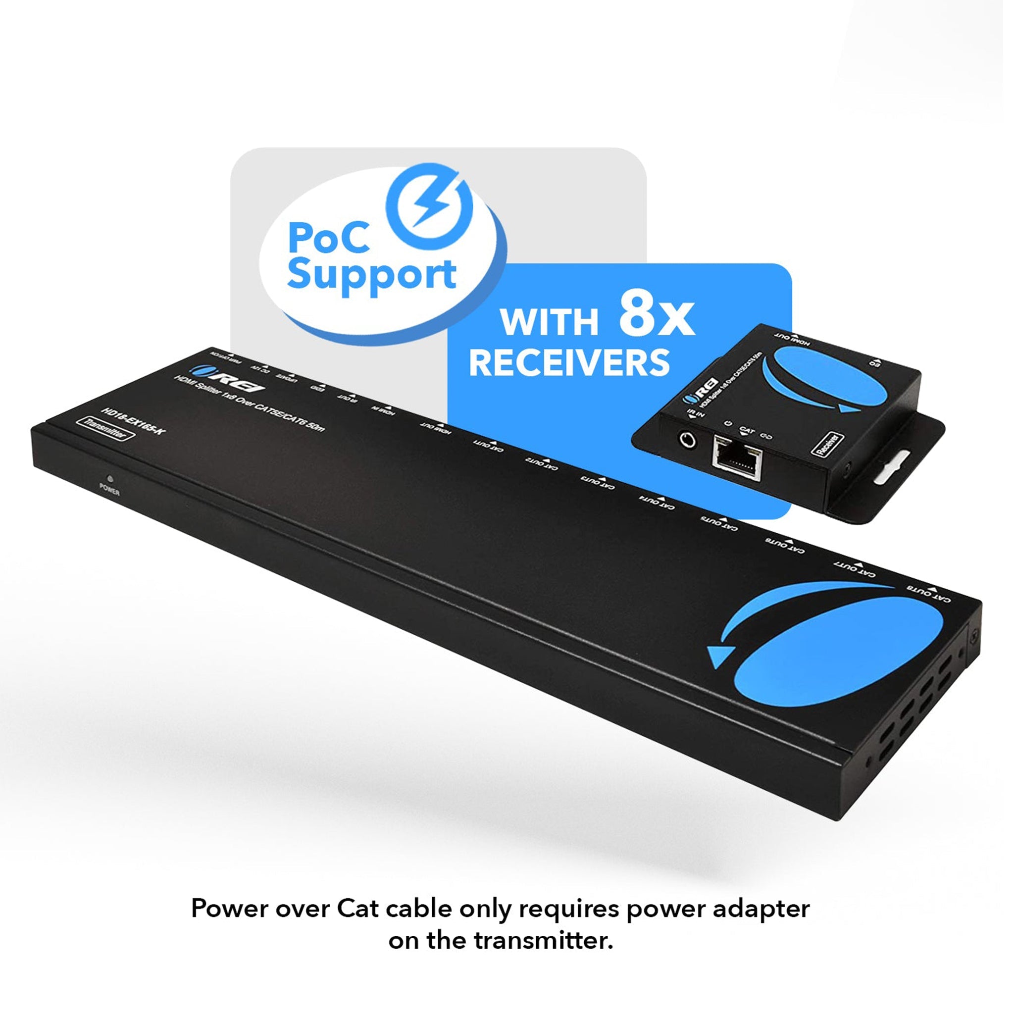 4K@30Hz 1x8 HDMI™ Extender Splitter (Loop) - 230ft (cat6)-HD18-EX165-K