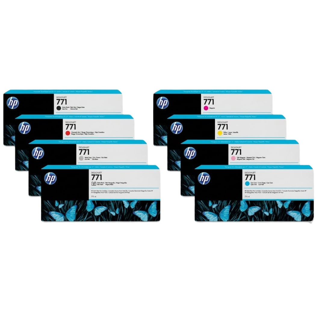 New, Pre-Owned - HP 771A Black and Color Standard Yield Ink Cartridge (8 Pack)