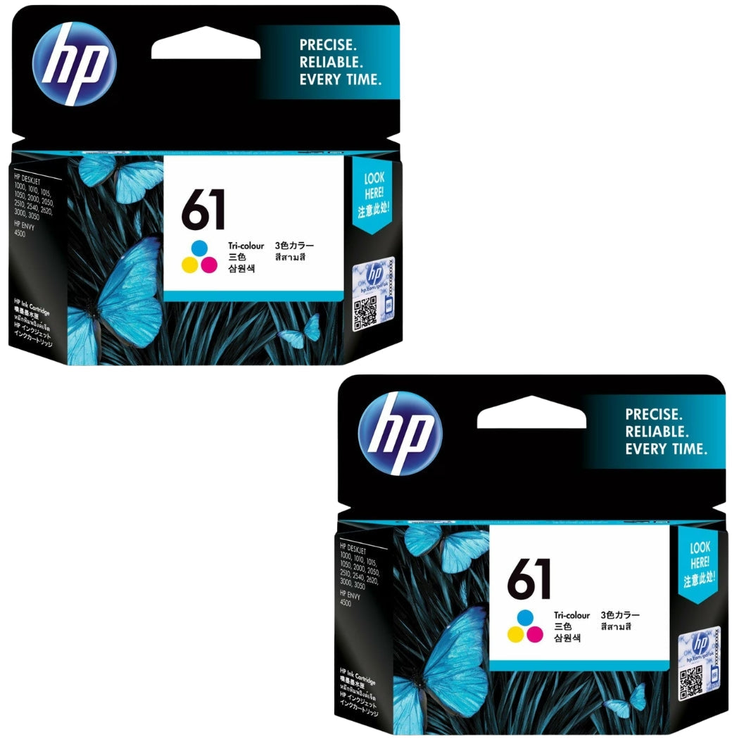 New, Pre-Owned - HP 61 (CH562WN) Tri-Color Ink Cartridge- 2 Pack