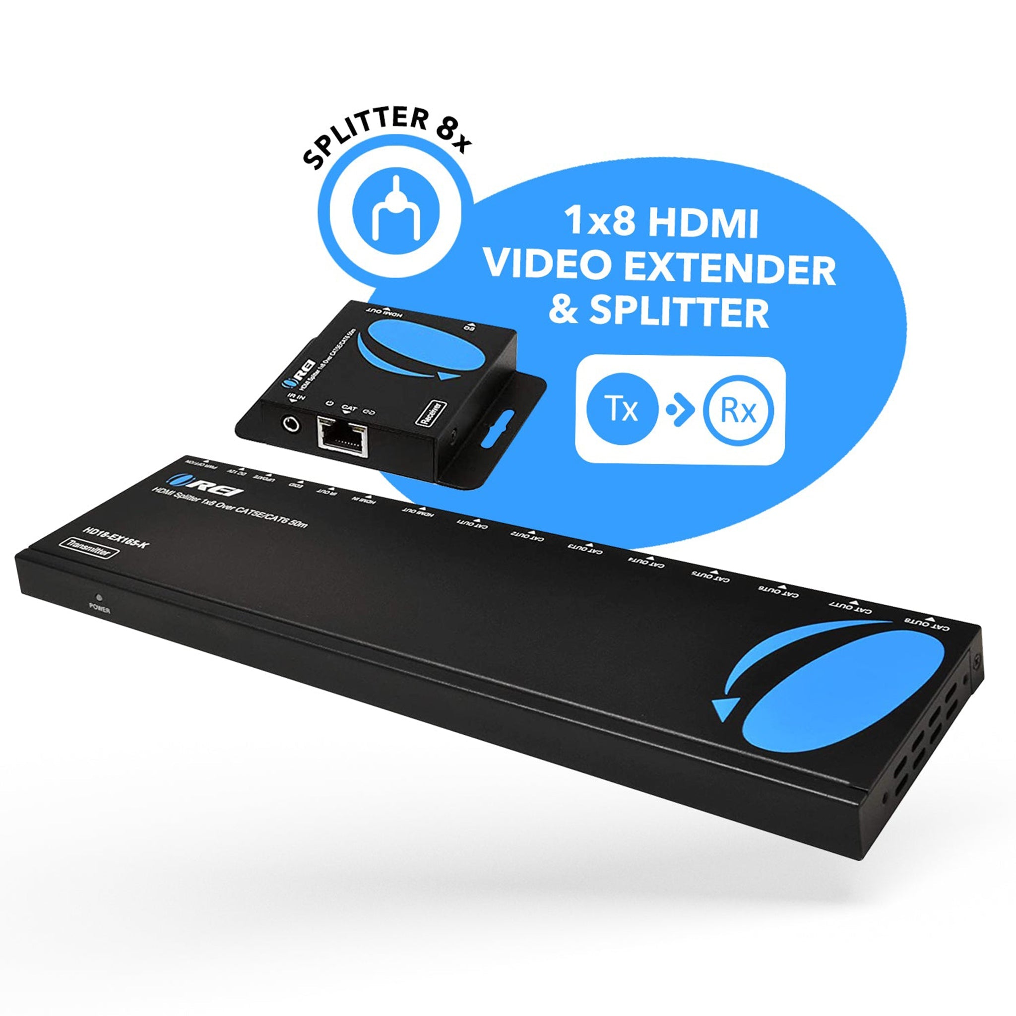 4K@30Hz 1x8 HDMI™ Extender Splitter (Loop) - 230ft (cat6)-HD18-EX165-K