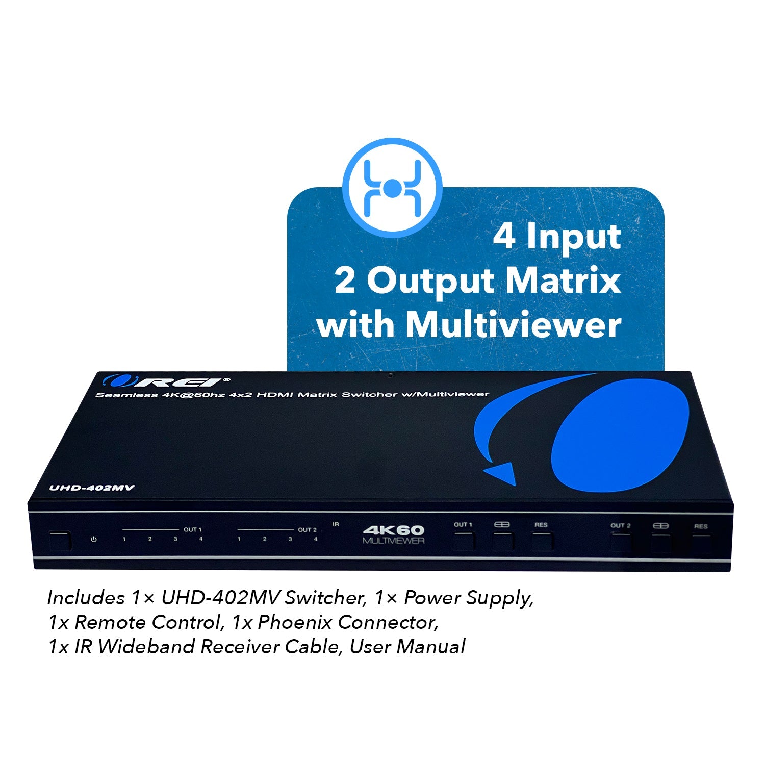 4K@60hz 4x2 HDMI™ Matrix (Seamless, Audio Extract, MultiView)-UHD-402MV