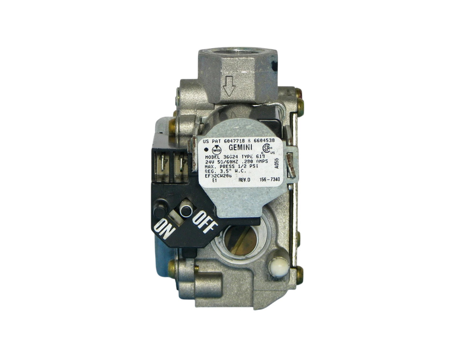 WHITE RODGERS GEMINI 36G24 TYPE 619 FURNACE NATURAL GAS VALVE 24V .28A EF32CW206 (Refurbed)