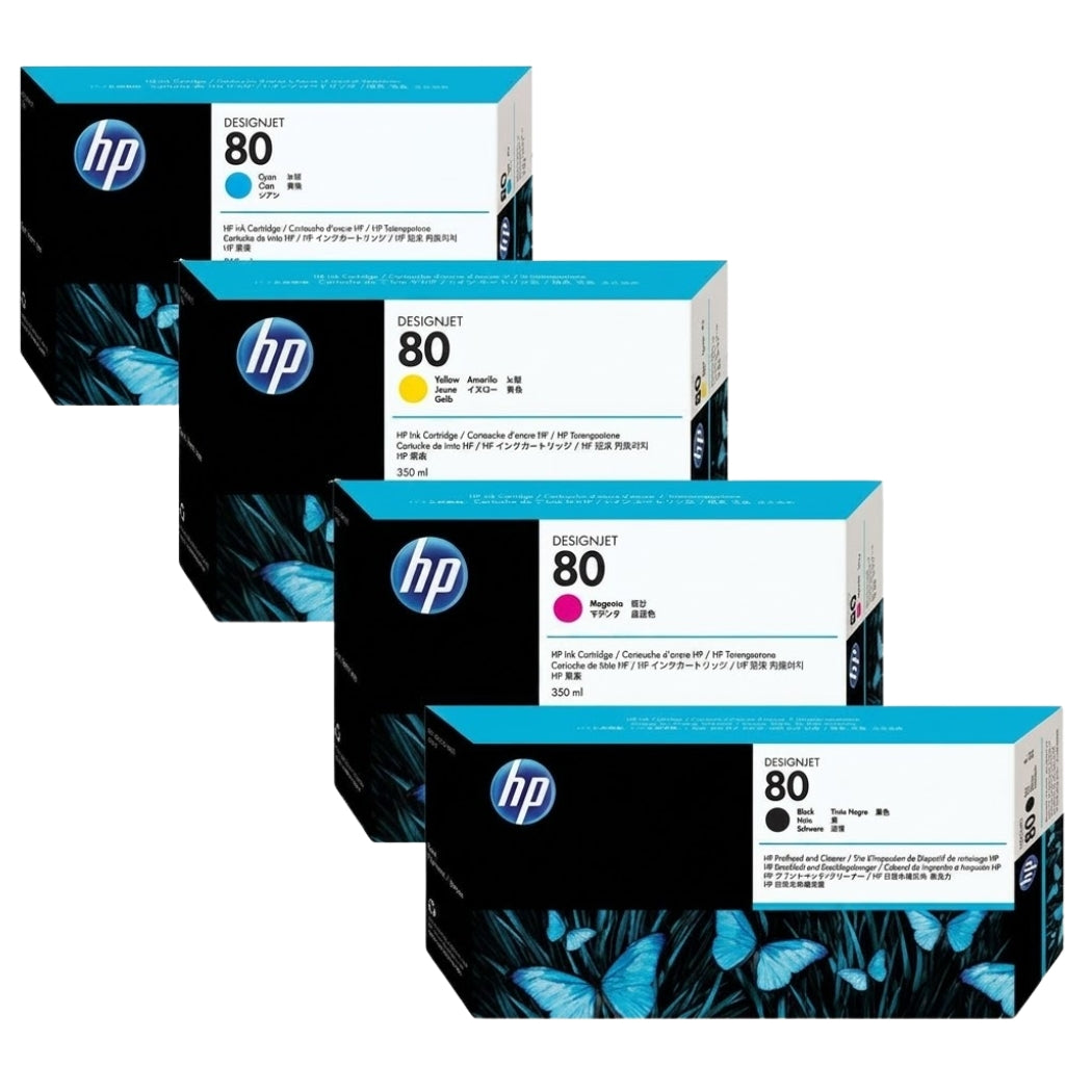 New, Pre-Owned - HP 80 Black, Cyan, Magenta & Yellow Ink Cartridges