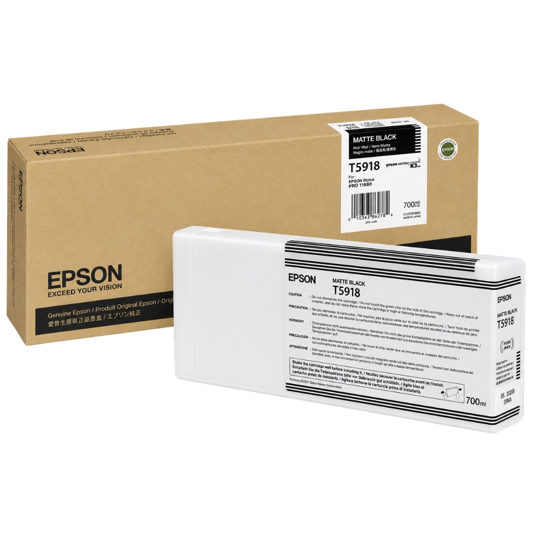New, Pre-Owned - Epson T5918 Matte Black UltraChrome K3 Ink Cartridge, T591800