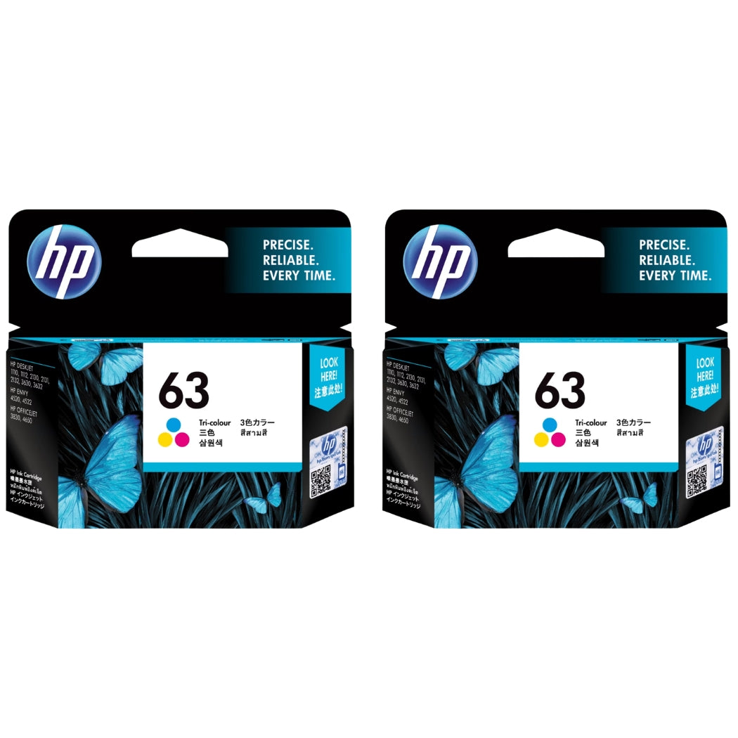 New, Pre-Owned - HP 63 (F6U61AN) Tri-Color Ink Cartridge- 2 Pack