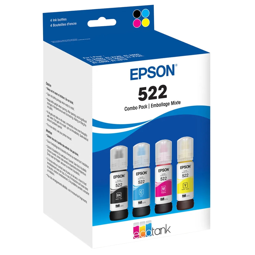 New, Pre-Owned - Epson T522 High-Yield Multi (4-Pack) Color Ink Bottles, T522120-BCS