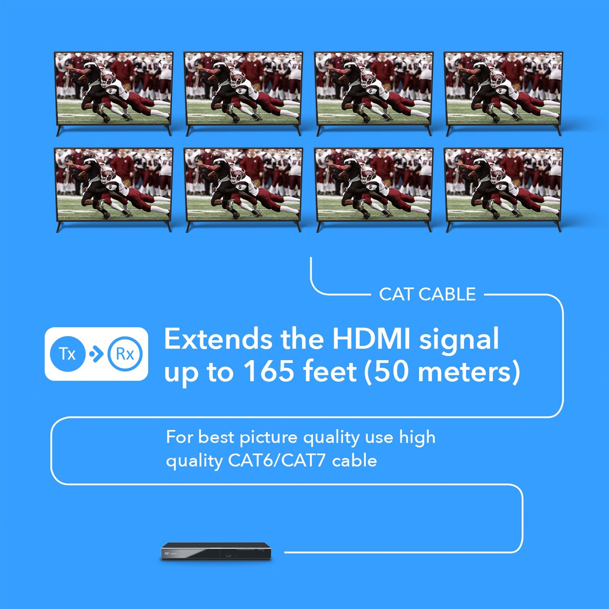 4K@30Hz 1x8 HDMI™ Extender Splitter (Loop) - 230ft (cat6)-HD18-EX165-K
