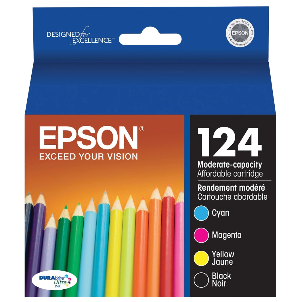 New, Pre-Owned - Epson T124 Standard Yield Tri-Color Ink Cartridge, T124120-BCS-4-Pack