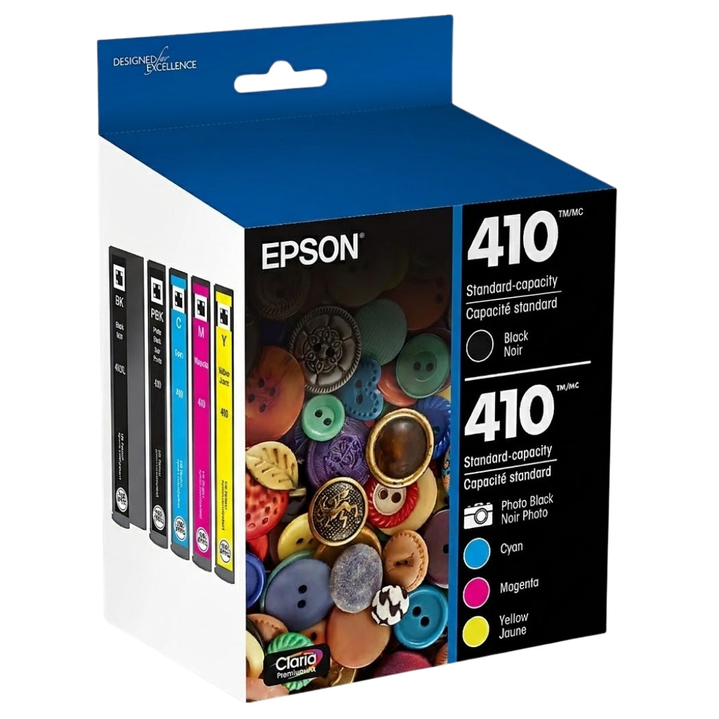 New, Pre-Owned - Epson 410 Black, Photo Black and Color Ink Cartridges