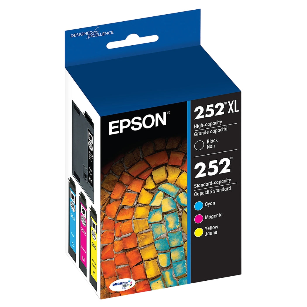 New, Pre-Owned - Epson T252XL Black and T252 Cyan, Magenta, Yellow Ink Cartridges