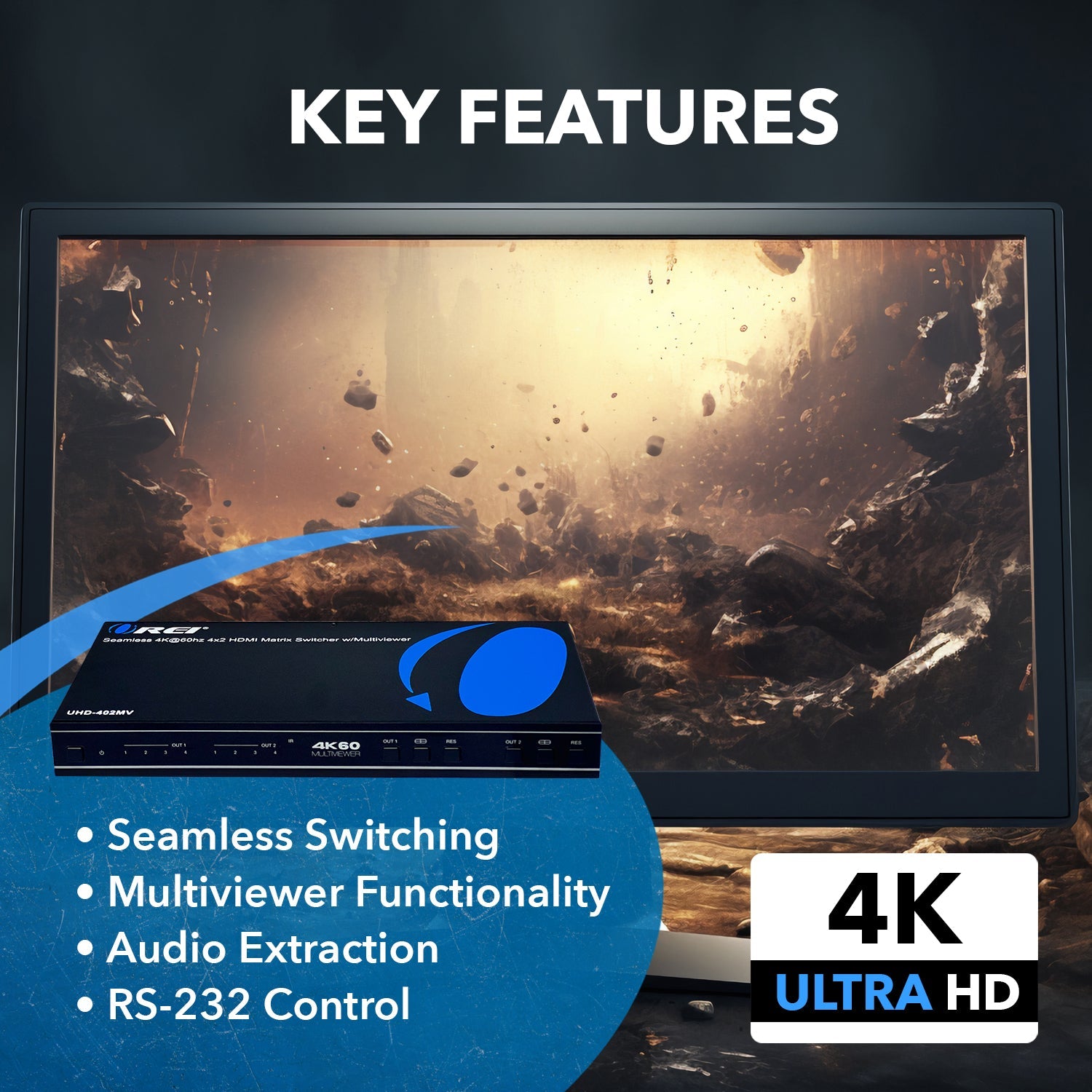 4K@60hz 4x2 HDMI™ Matrix (Seamless, Audio Extract, MultiView)-UHD-402MV