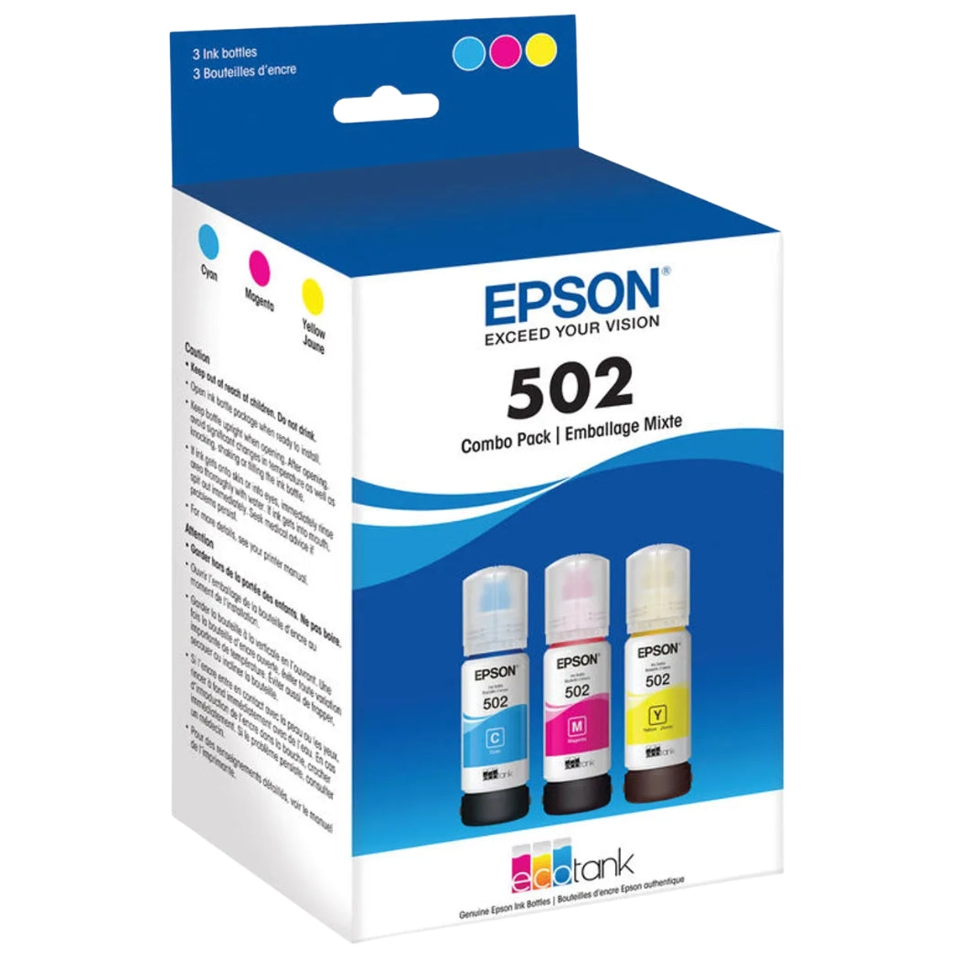 New, Pre-Owned - Epson T502 Standard Yield Multi-Color (3-Pack) Ink Bottle, T502520-S