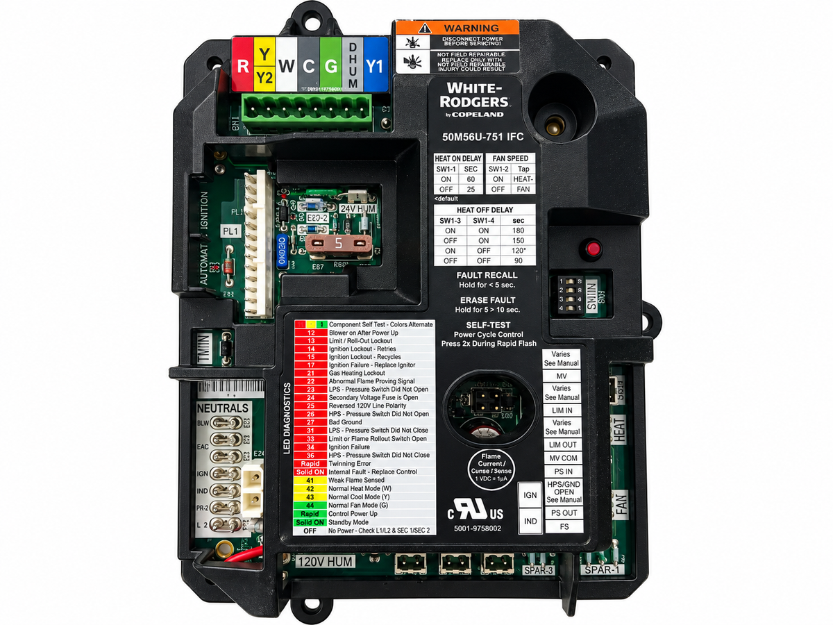 White-Rodgers 50M56U-751 control board on white background