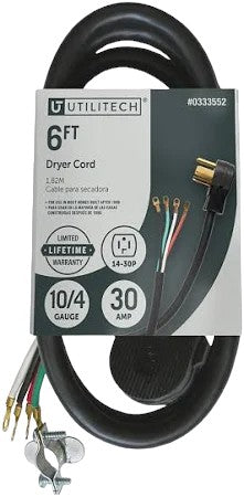 Utilitech 6-ft 4-Prong Black Dryer Appliance Power Cord