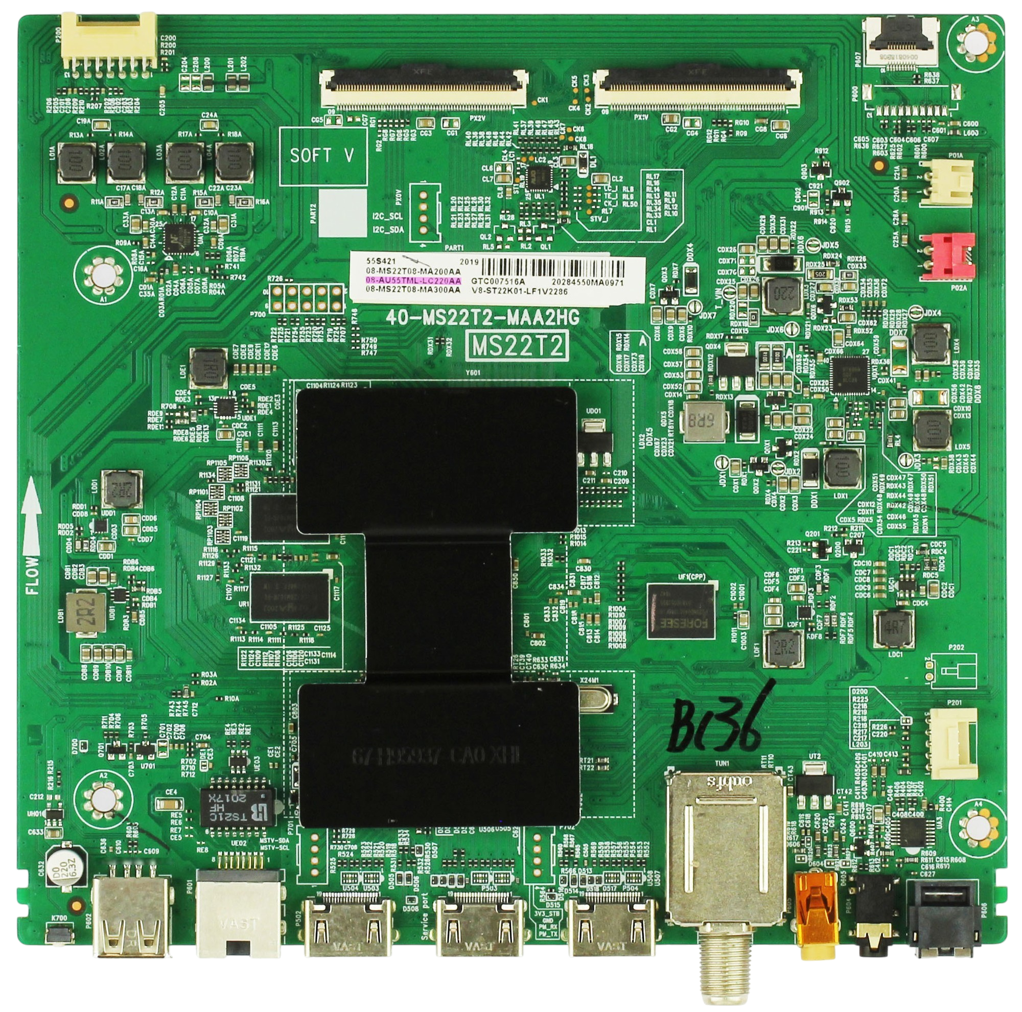 08-MS22T08-MA200AA TCL Main Board, 08-AU55TML-LC220AA, 08-MS22T08-MA300AA, V8-ST22K01-LF1V2286, 55S421