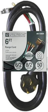 Utilitech Appliance Power Cord 6-ft 50-Amp 4-Prong Black Range Appliance Power Cord Heavy Duty