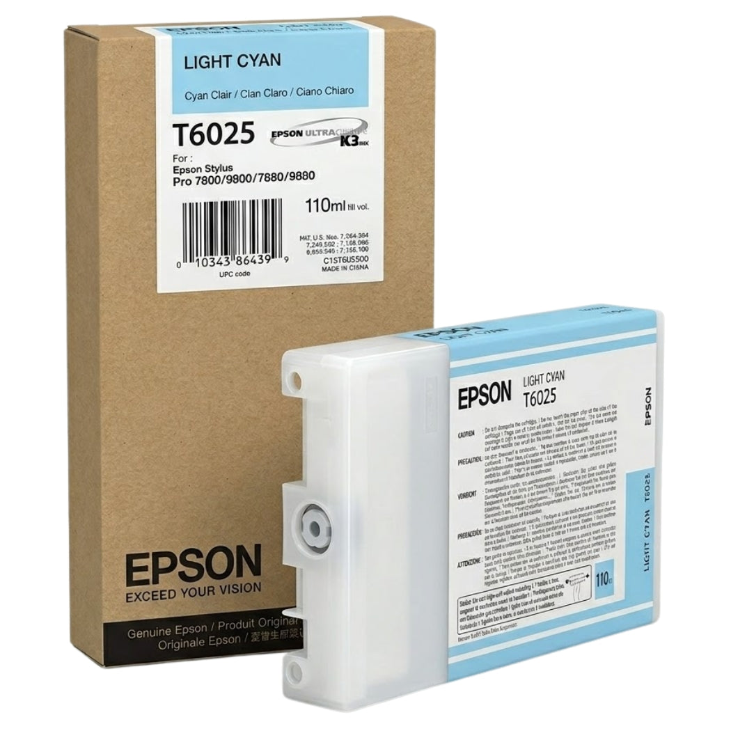 New, Pre-Owned - Epson T6025 110ml UltraChrome Light Cyan Ink Cartridge, T602500