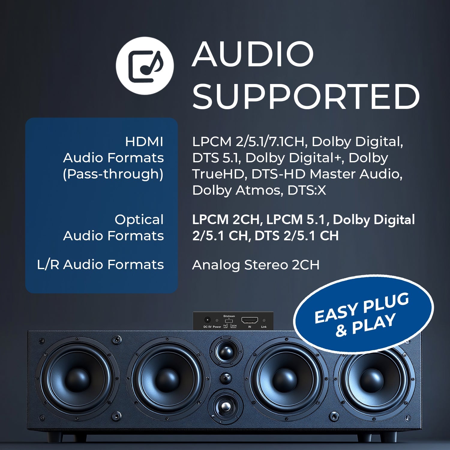 4K HDMI™ Audio Extractor (3.5mm, Optical)-HDA-912