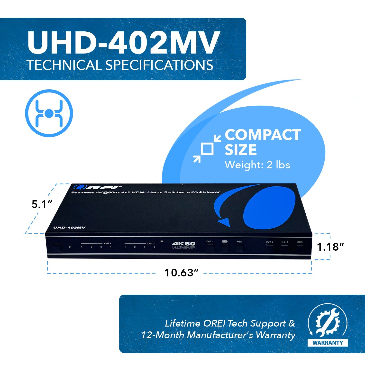 4K@60hz 4x2 HDMI™ Matrix (Seamless, Audio Extract, MultiView)-UHD-402MV