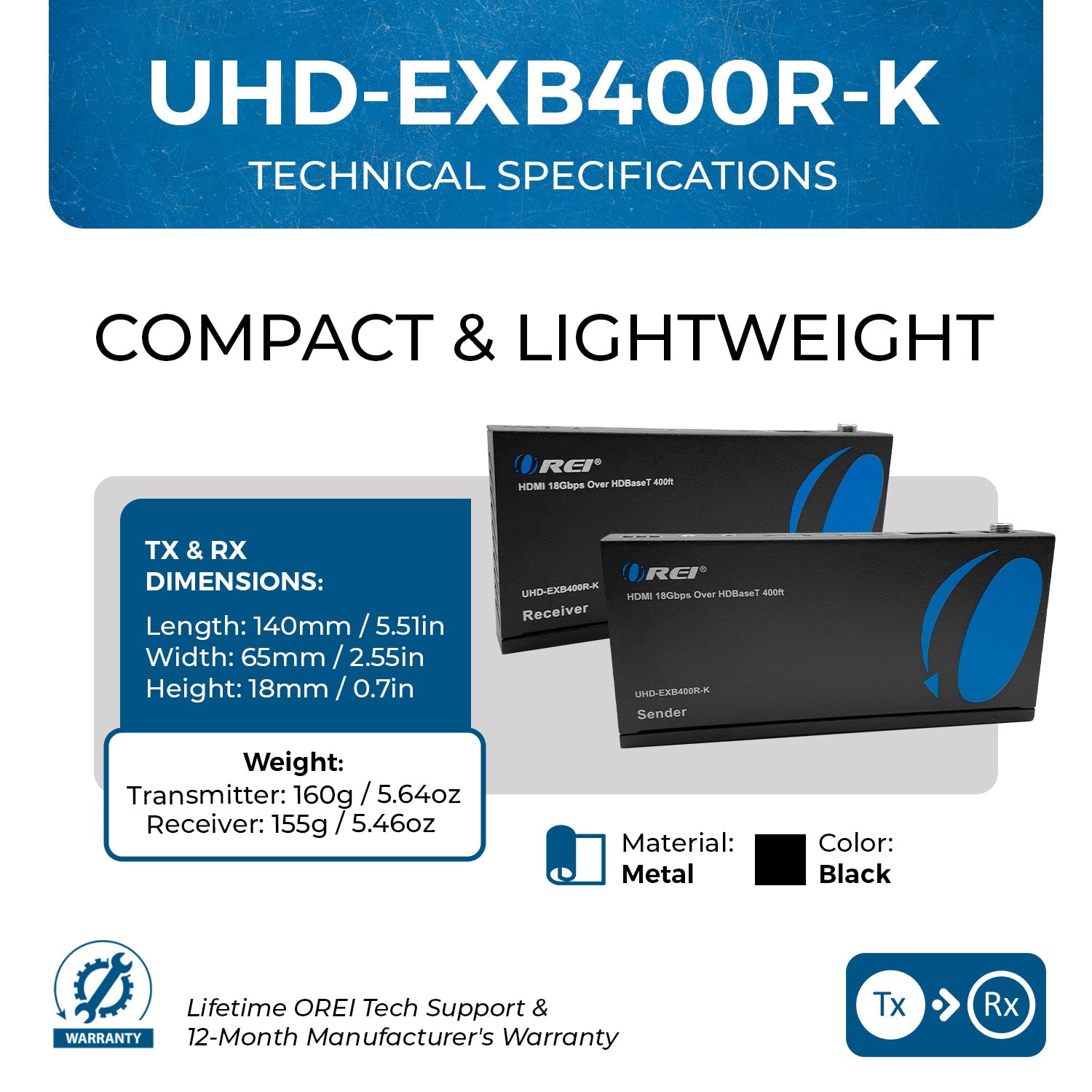 4K HDBaseT HDMI™ Extender (Loop) - 400ft (cat6) (UHD-EXB400R-K)