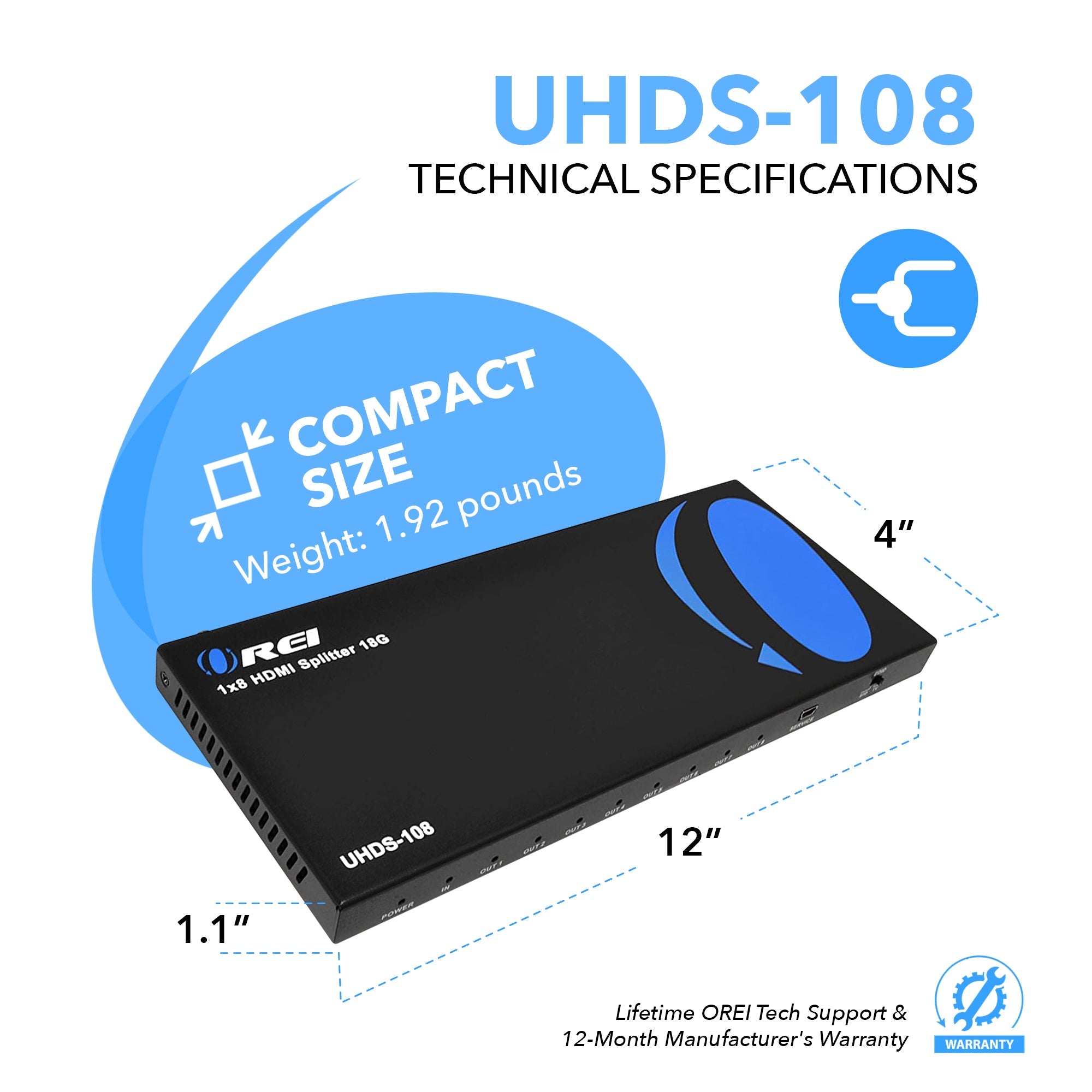 4K@60Hz 1x8 HDMI™ Splitter-UHDS-108