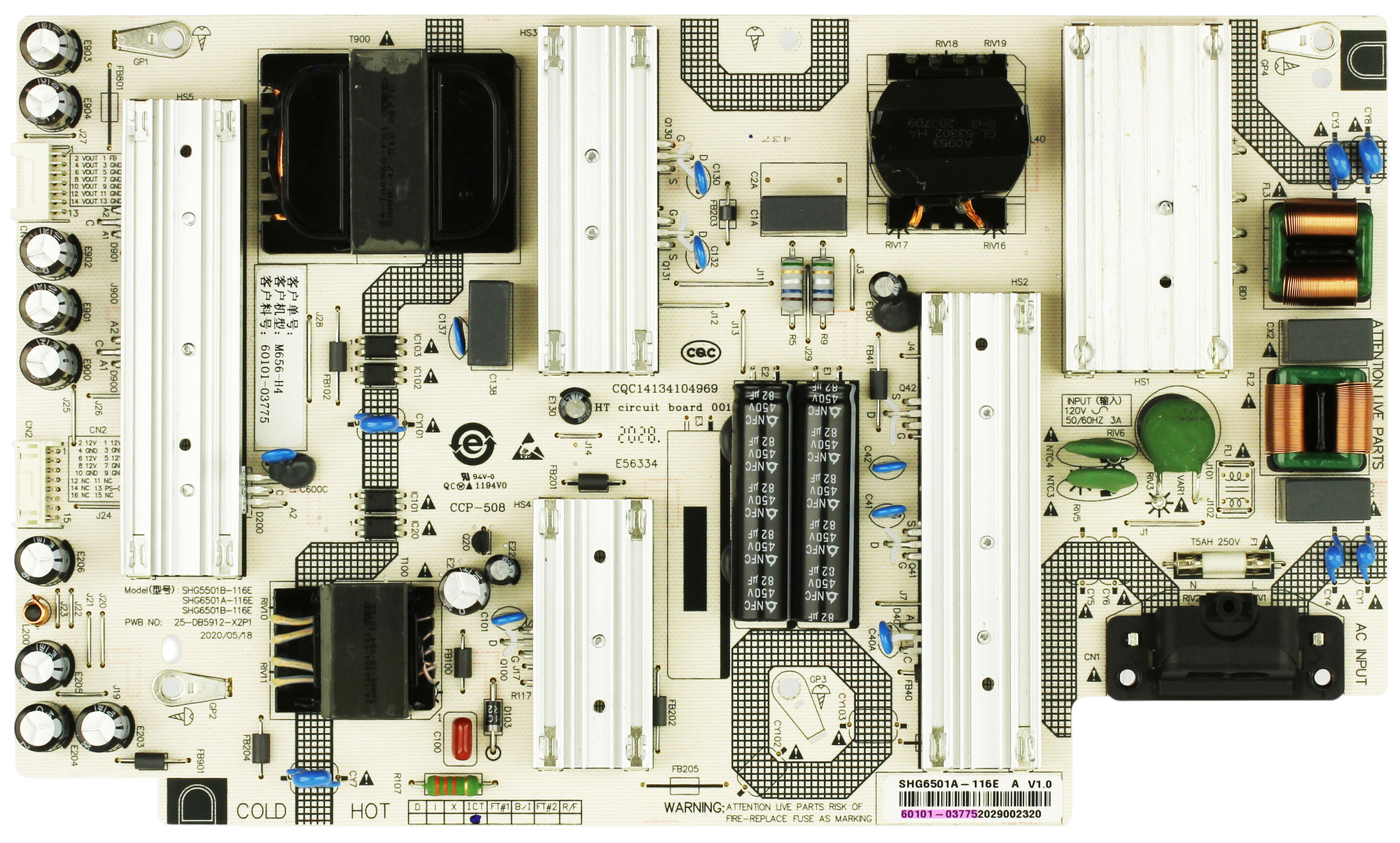 60101-03775 Vizio Power Supply, SHG5501B-116E, 25-DB5912-X2P1, CQC14134104969, M656-H4