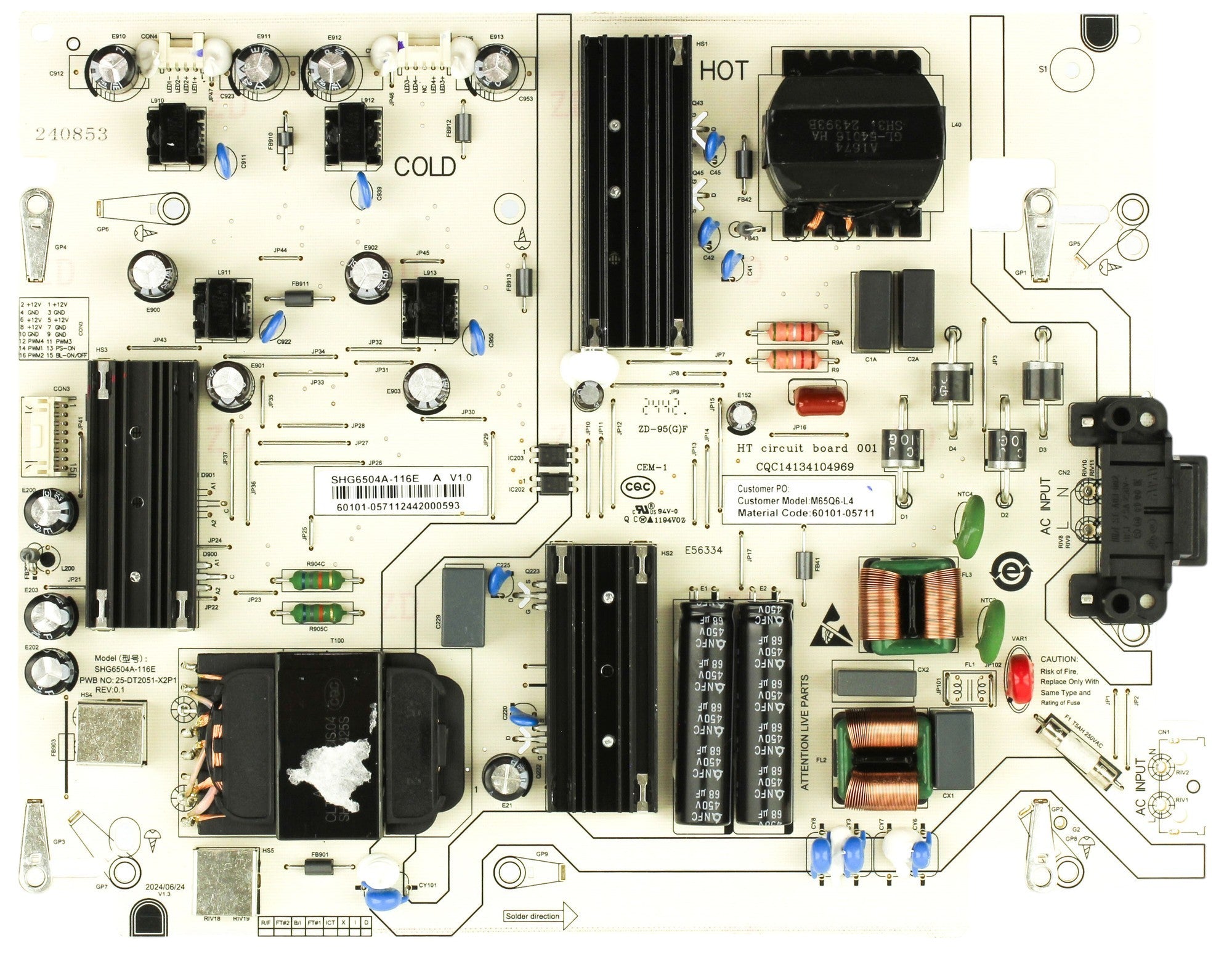 60101-05711 Vizio Power Supply, LBSFR7NA5001226, M65Q6-L4