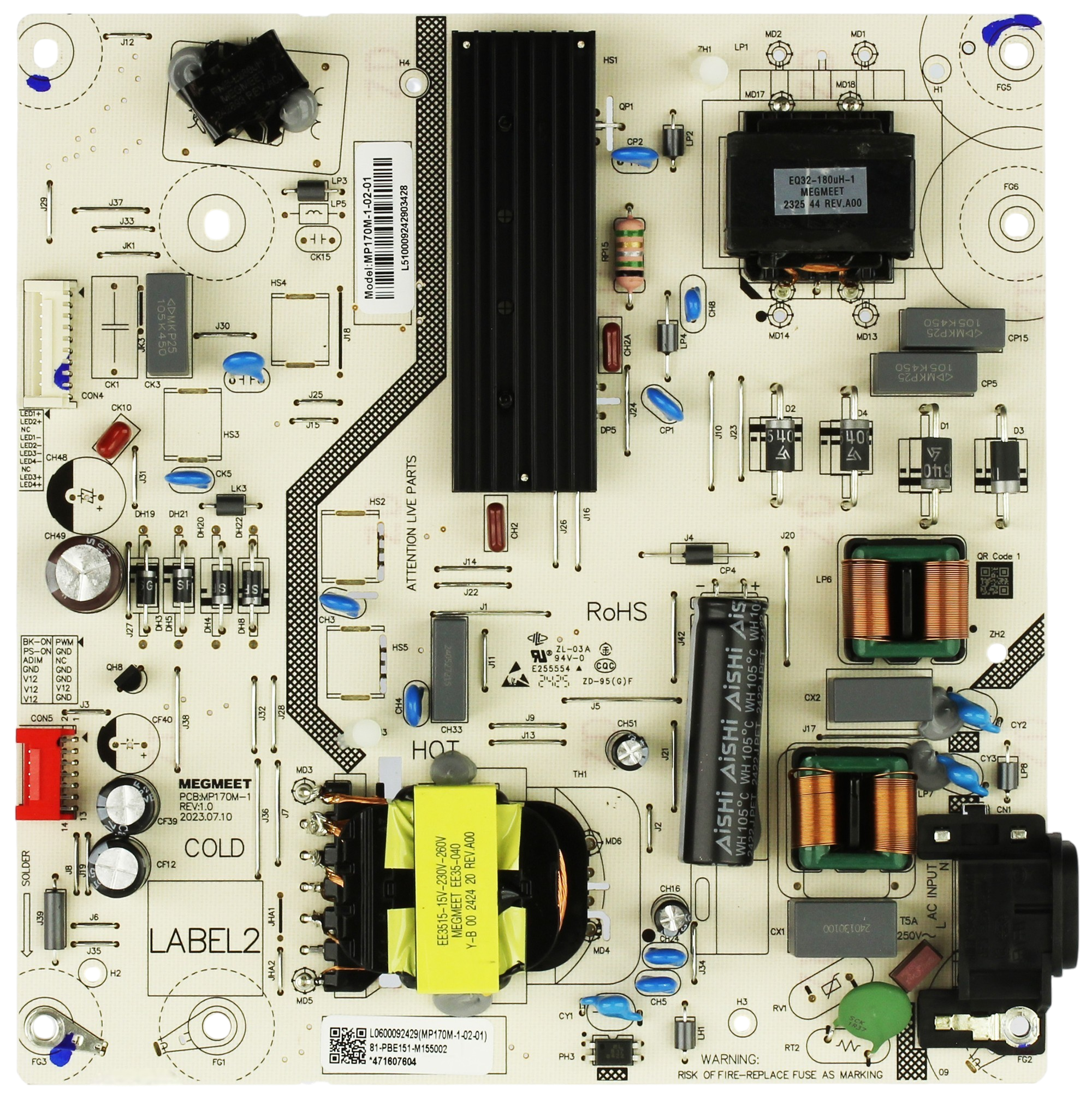 MP170M-1-02-01 Funai Power Supply, 81-PBE151-M155002, 65PUL7973/F7