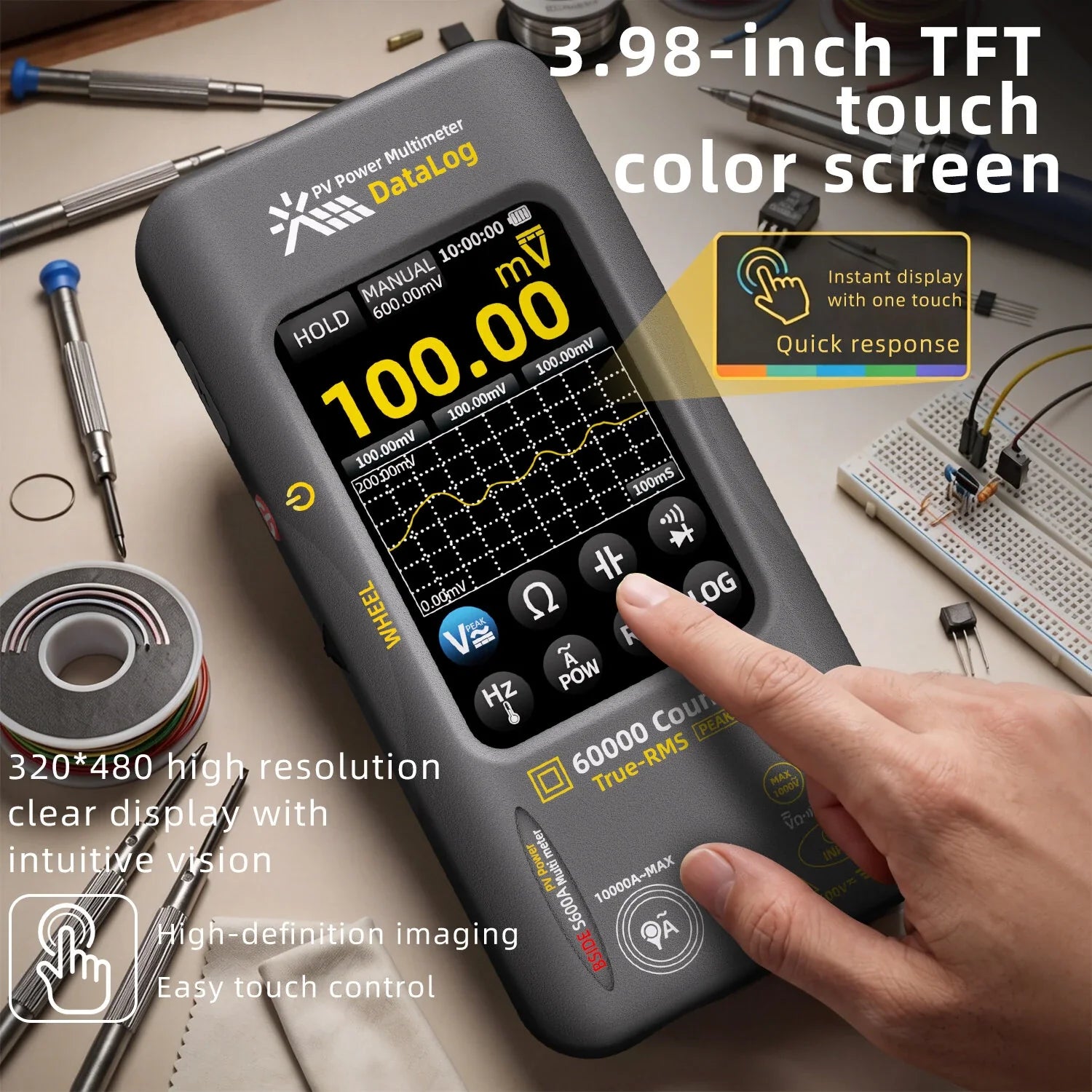 BSIDE S600A Graphic Multimeter 3.98” Touchscreen 60000 Counts Data Logger