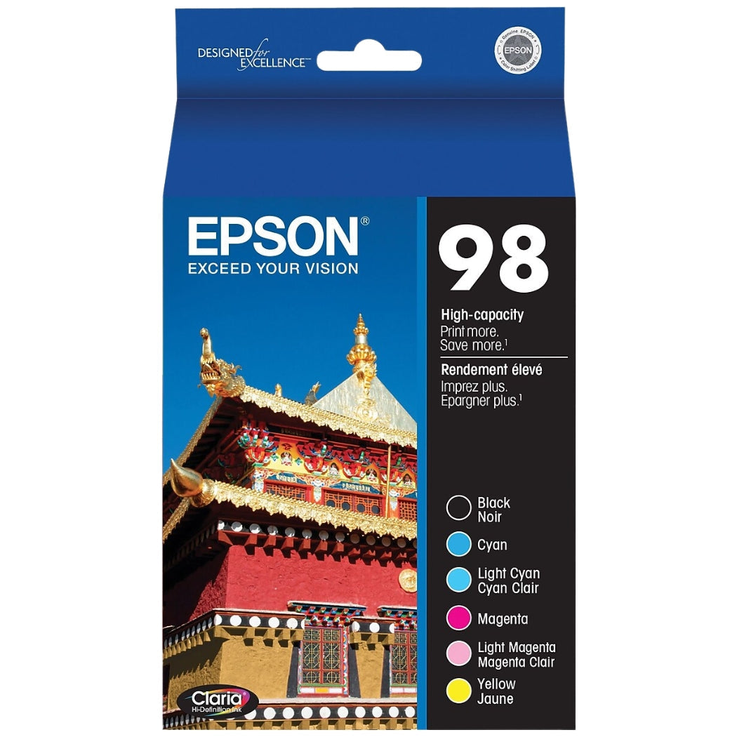 New, Pre-Owned - Epson 98 Black/Cyan/Light Cyan/Magenta/Light Magenta/Yellow High Yield Ink Cartridge, 6/Pack