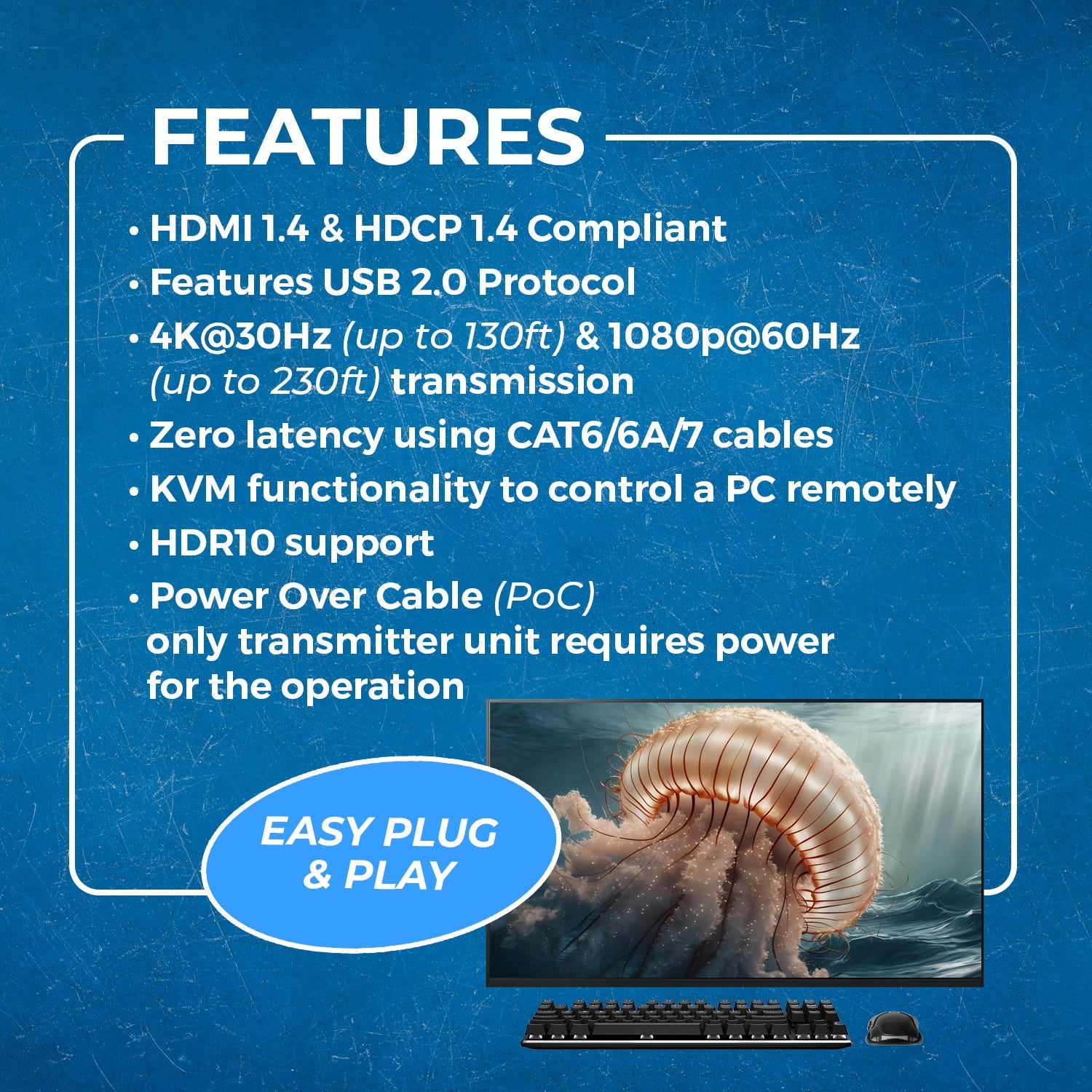 4K@30Hz HDMI™ Extender (KVM) - 130ft (cat6)-EX-230PRO-KVM