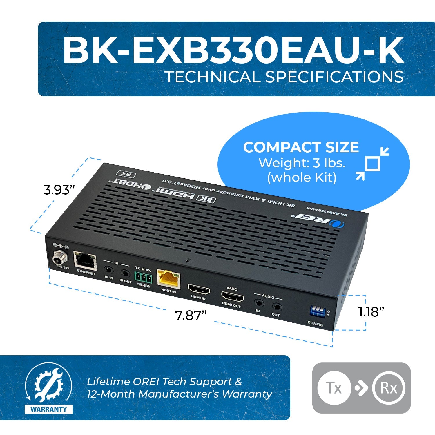 8K HDBaseT 3.0 HDMI™ Extender (Loop, USB, eARC, LAN) - 330ft (cat6) (BK-EXB330EAU-K)