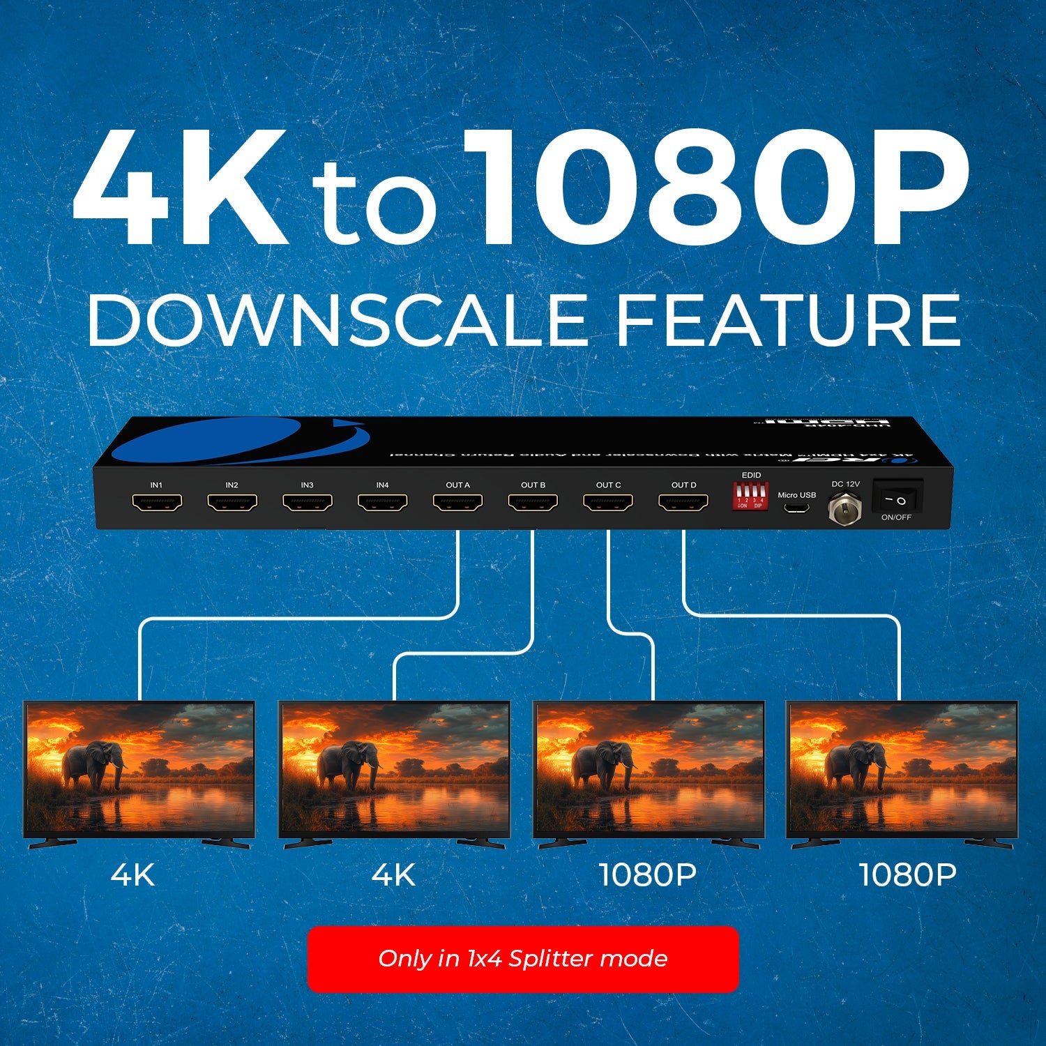 4K 4x4 HDMI™ Matrix with Downscaler and Audio Return Channel (UHD-404R)