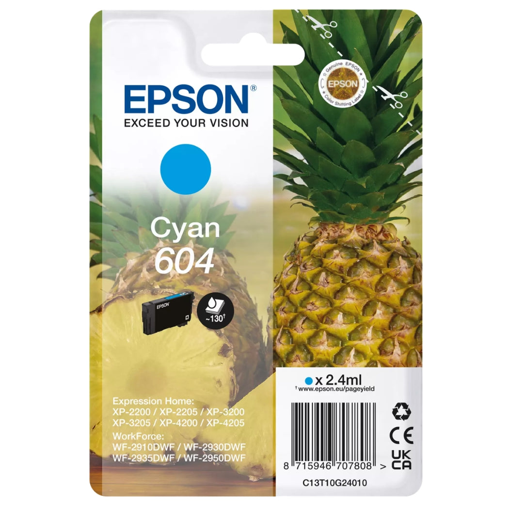 New, Pre-Owned - Epson 604 Standard Yield Cyan Ink Cartridge, C13T10G24010