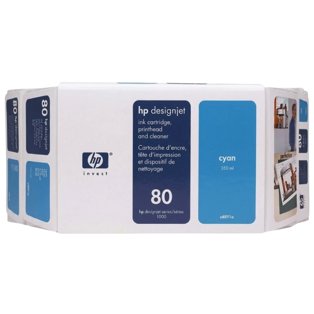 New, Pre-Owned - HP 80 350ml Value Pack Cyan Ink Cartridge, Printhead and Cleaner C4891A