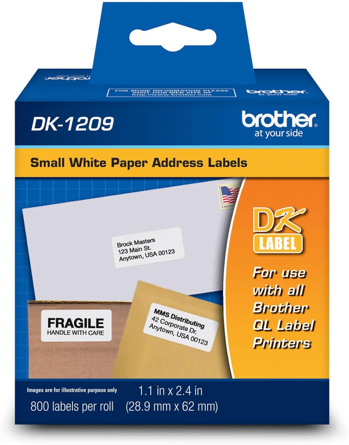 New, Pre-owned, Original Brother DK-1209 Small Address Labels, White, 2 1/2" x 1 1/2", Roll of 800