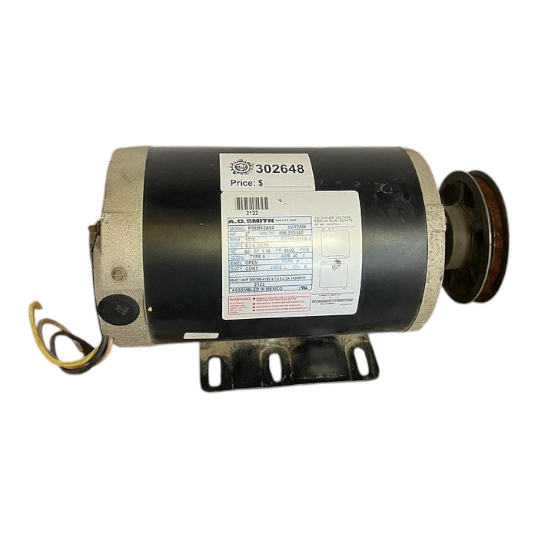 AO Smith (Century) P56B62A50 2HP, 200-230/460V, 3 Phase Motor Refurbed